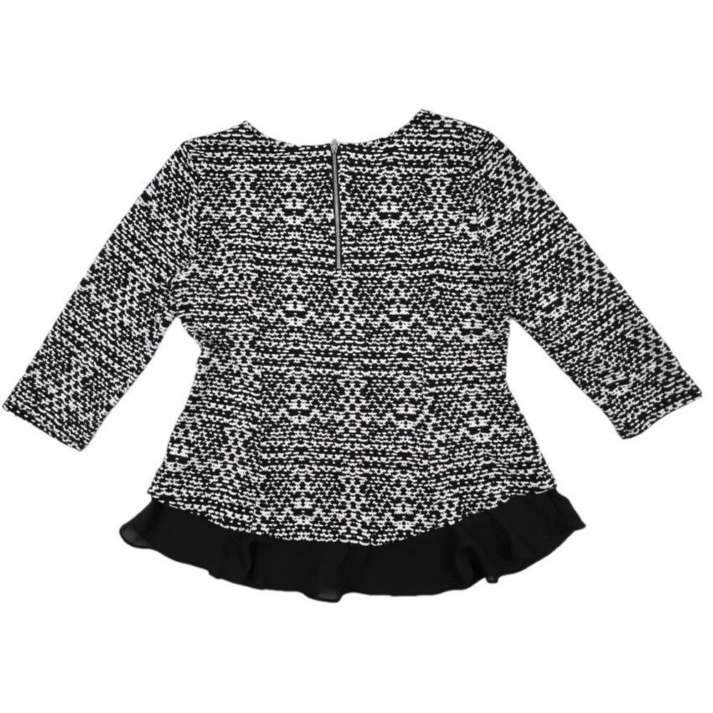 Green Envelope Casual Couture Top Womens Medium Black White Print Ruffle Hem - Picture 4 of 8
